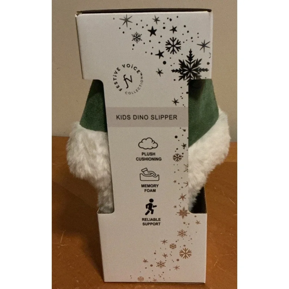 Festive Voice‎ Kids Dino Slippers, Green With Claws Size 11-12, New In Package
